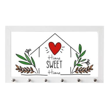 Imagem de Porta Chaves com Moldura com 6 ganhos Home Sweet Home Colorido (Branco)