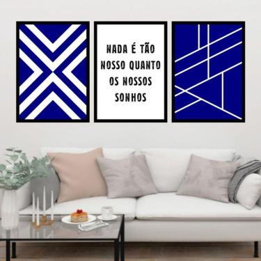 Imagem de Kit 3 Quadros Decorativos Geométrico Azul Sonhos