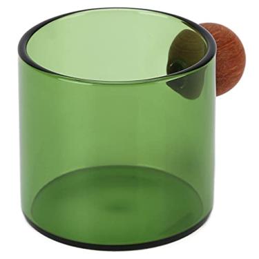 Imagem de Caneca de café colorida, caneca de café de vidro com alça de bola de madeira canecas de café de cerâmica para escritório bar festa verde