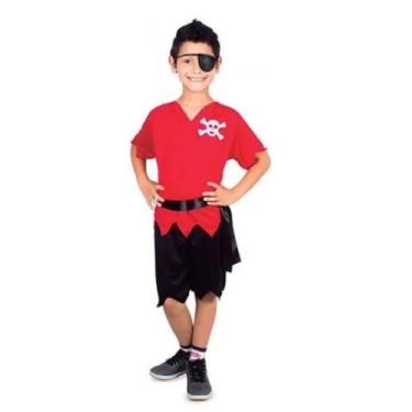 Imagem de Fantasia Infantil Pirata Com Camiseta Short E Tampa Olho De 2 À 8 Anos