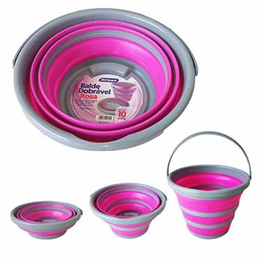 Imagem de Balde Dobrável Retrátil Rosa 10 Litros Kit 3 Unidades