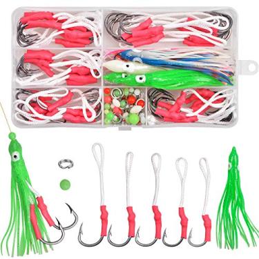 Imagem de Conjunto de ganchos de apoio para pesca Shaddock – 100 peças de linha PE com gancho vermelho gancho borboleta multicolorido saias de polvo de lula anel dividido kit de contas luminosas