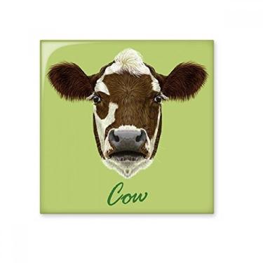 Imagem de Azulejo de cerâmica de animal de vaca caseiro e branco brilhante decalque pedra adornada tijolo vitrificado