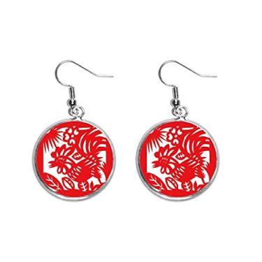 Imagem de Brinco de prata com pingente de orelha do zodíaco chinês, de animal de galo, corte de papel, joia feminina