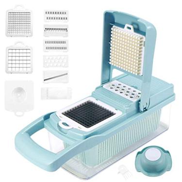 Imagem de picador de legumes picador de cebola picador de corte, fatiador multifuncional 15 em 1 com recipiente, fatiador de bandolim ajustável, cortador de cozinha para vegetais, salada de frutas, cebola, batata