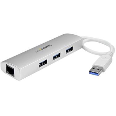 Imagem de StarTech. Hub USB 3.0 de 3 portas com Gigabit Ethernet – até 5 Gbps – Expansor de porta USB portátil com cabo integrado (ST3300G3UA)
