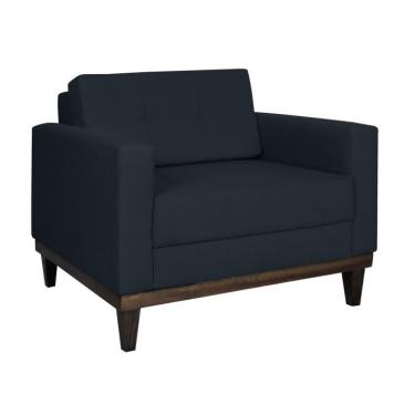 Imagem de Poltrona Living Pés e Base em Madeira Linho Cotton Azul Marinho