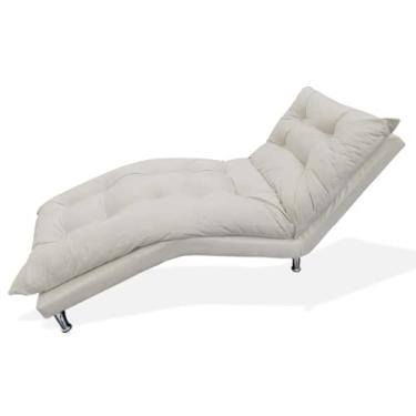 Imagem de Espreguiçadeira Chaise Decorativa Estofada Sala de Estar Diva Suede Bege - LM DECOR