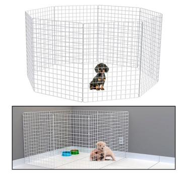 Imagem de Cercado Móvel para Cachorro Coelho 8 Telas 80cm Altura Cercadinho Pet para Adestrar Filhotes Branco