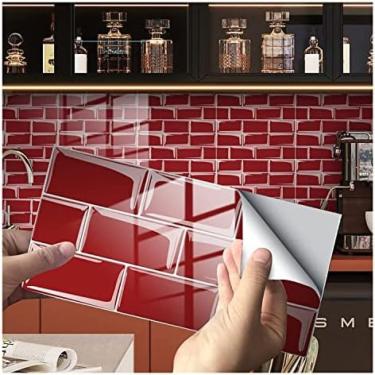 Imagem de Adesivos De Azulejo Adesivos De Azulejo Vermelho Elegante Colado Em Azulejos PVC Para Cozinha Azulejos Autoadesivos Resistentes Ao Calor Para Paredes Descasque À Prova D'água E Cole Azulejos De Pi