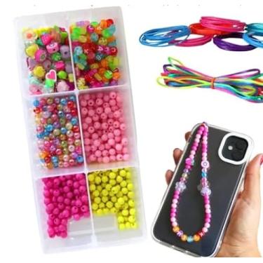 Imagem de Kit Phone Strap Com Miçangas Letras Fimos Colorida Celular