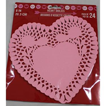 Imagem de Doilies de papel com acabamento em renda de coração, 20 cm, pacote com 24 (rosa)