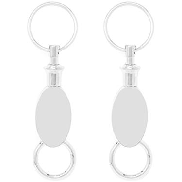 Imagem de Stephanie Imports Conjunto de 2 chaveiros destacáveis de liberação rápida com dois chaveiros, Oval prateado, tamanho �nico