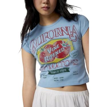Imagem de Camisetas estampadas de bebê para mulheres adolescentes Y2k estampa floral vintage anos 90 camisetas grunge camisetas de verão, Azul 2024, M