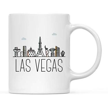 Imagem de Andaz Press Caneca de café de cerâmica de 325 ml, Las Vegas, gráfico colorido do horizonte da cidade, pacote com 1, Natal, ideias de , família, colega de trabalho, inclui caixa de presente