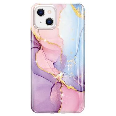 Imagem de luolnh Capa dourada brilhante com glitter compatível com iPhone 13 Mini capa de mármore à prova de choque fina de silicone macio capa de telefone para iPhone 13 Mini 5,4 polegadas (roxo e rosa)