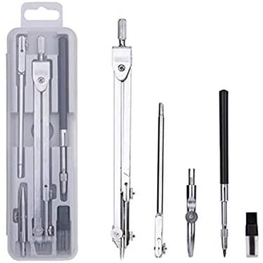 Imagem de Bússola matemática Conjunto de bússola de metal Bússola de design de desenho profissional, bússola matemática de aço inoxidável de 5 peças, suprimentos de papelaria Ferramenta de desenho de