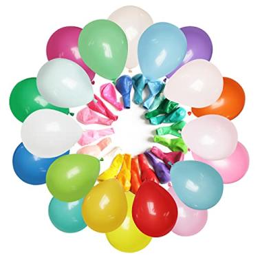 Imagem de YINCHI 200 peças de balões de látex de 30,5 cm de cores sortidas, 20 de arco-íris, grandes, redondos, grossos, biodegradáveis, gás hélio ou inflados a ar, para crianças, decorações de