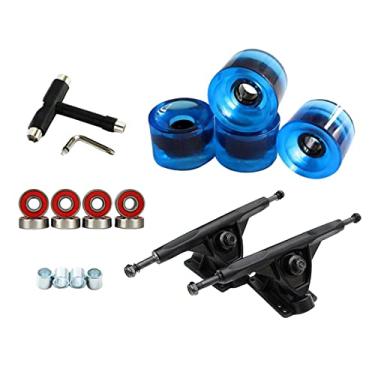Imagem de Luzhengyang Kit de caminhão de skate de liga de luxo ABEC-11 Rolamentos Longboard Repair T-Tool | Rodas PU | Rolamentos de precisão | Conjunto completo para iniciantes - Preto Azul claro