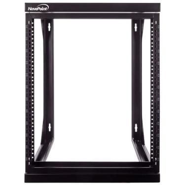 Imagem de NavePoint Rack de servidor de estrutura aberta 12U para equipamentos de rede de TI de 19 polegadas e dispositivos A/V, suporte livre ou suporte de parede com balanço de portão de 180 graus, preto