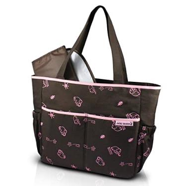 Imagem de BOLSA DE BEBÊ MATERNIDADE ESTAMPADA COM 4 BOLSINHOS E TROCADOR IMPERMEÁVEL JACKI DESIGN MARROM PINK