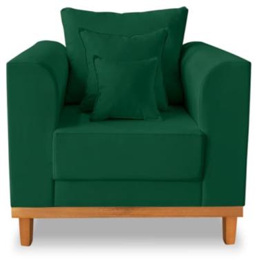 Imagem de Poltrona Sala de Estar Beny Suede Verde Com Almofadas Decorativas - Madeira Prima Deccor