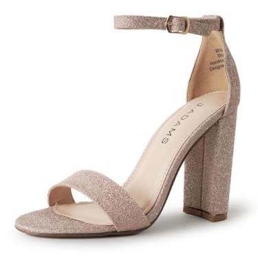 Imagem de J. Adams Sandália feminina com salto alto e tira no tornozelo Shirley, Brilho champanhe fino, 35
