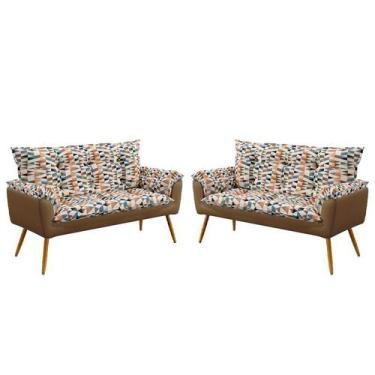 Imagem de Kit 2 Poltronas Decorativas Namoradeira Opala Sued Estampado Laranja c