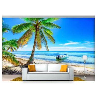 Imagem de Papel De Parede Praia Mar Coqueiros Céu 3D Npr248 - Você Decora