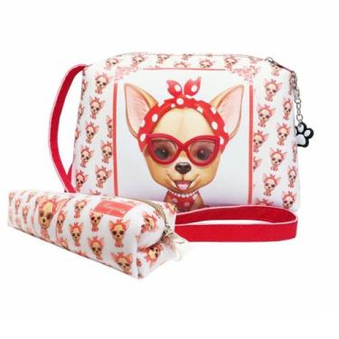 Imagem de Kit Infantil Bolsa e Estojo Cachorrinha Vermelha com Óculos, Magicc Bo