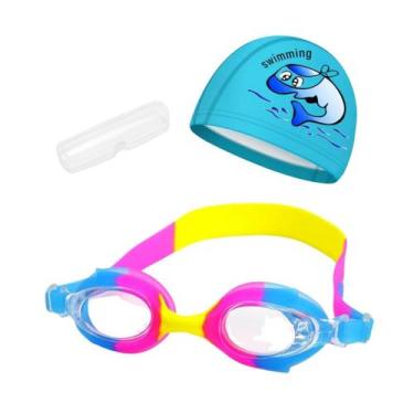 Imagem de Kit Óculos Natação Com Estojo e Touca Infantil Desenhos Coleção Peixin