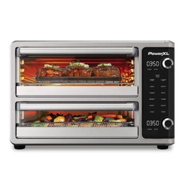 Imagem de PowerXL Forno de fritadeira a ar SmartSynx com porta dupla, cozinhar alimentos diferentes ao mesmo tempo, 10 funções de cozimento, incluindo assar, grelhar, torrar, assar e mais, ótimo para refeições