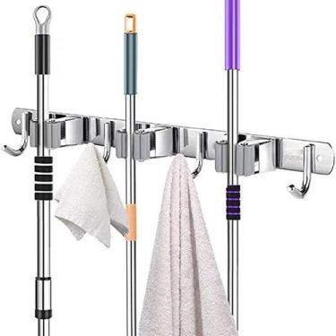 Imagem de Suporte de parede organizador de vassouras, rodos mop inox - EASY DECO