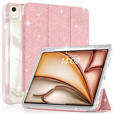 Imagem de Sevrok Capa com glitter para iPad Air de 13 polegadas M3/M2 (2025/2024), protetor de tela com suporte para lápis, capa inteligente magnética com três dobras de couro brilhante com glitter, parte