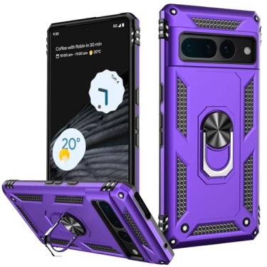 Imagem de LUMARKE Capa para Google Pixel 7 Pro com protetor de tela, capa protetora de grau militar testada contra quedas de 4,9 m com suporte magnético compatível com suporte de carro roxo