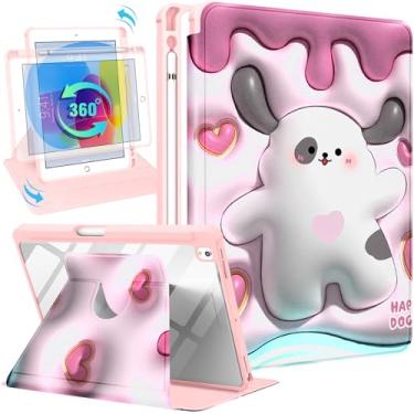 Imagem de Uppuppy Capa para iPad 9ª/8ª/7ª/Air 3ª geração, 10,2 e para iPad Pro de 10,5 polegadas, suporte giratório de 360 graus, capa fólio com suporte para lápis, lindos cachorros kawaii femininos para Apple