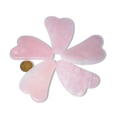 Imagem de 05 Massageador Gua Sha Quartzo Rosa Pedra Natural 50g 70mm - Cristaisd