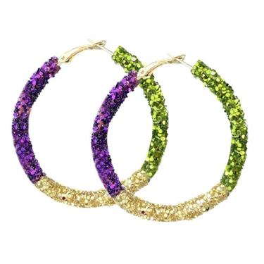 Imagem de Brincos de argola de carnaval para mulheres, brilhantes, grandes, leves, coloridos, exagerados, pompons, bola, fogos de artifício, traje de carnaval, bijuterias de férias, Large, Plástico Metal, Sem