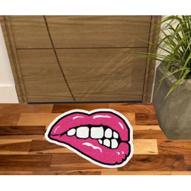 Imagem de Tapete capacho boca rosa com batom, medida porta e decoração - ZAP TAP