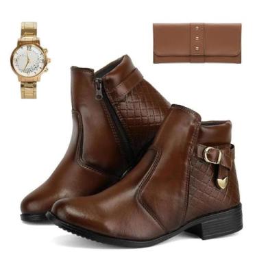 Imagem de Kit Bota Casual Feminina Cano Curto + Necessaire + Relógio - Kreeper, 
