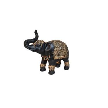 Imagem de Elefante Indiano da Sorte Preto com manto Dourado Resina - Hp Decor