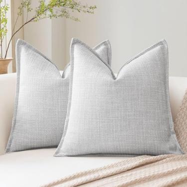 Imagem de OTOSTAR Pacote com 2 capas de almofada decorativas cinza claro 35 x 35 cm com textura de linho macio para sofá, quarto, sala de estar, decoração de casa 35 x 35 cm