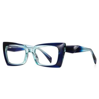 Imagem de Armação de óculos retangular da moda, armação de óculos para mulheres, óculos degradê, C6Blue