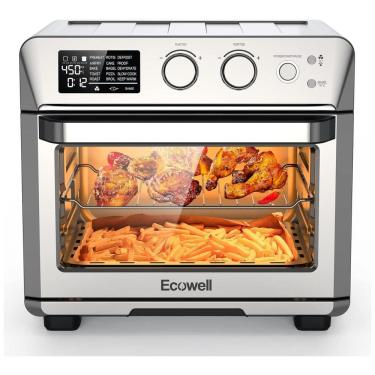 Imagem de Forno Elétrico de Bancada 15 em 1, 25L com Função Air Fryer, Espeto Giratório, em Aço Inoxidável, 110V 1700W, ECOWELL ECOKX01, Prata