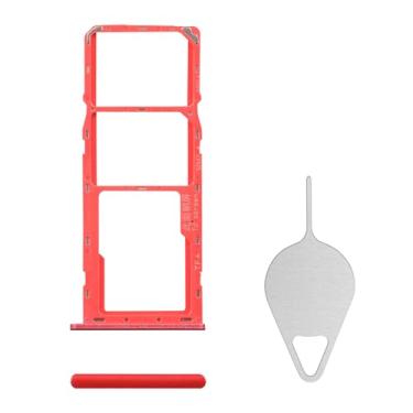 Imagem de BESJMYT Substituição da bandeja do cartão SIM para Samsung Galaxy A20s (versão SIM único) Adaptador de suporte de slot de bandeja de cartão vermelho com ejetor de agulha para A20s SM-A207F