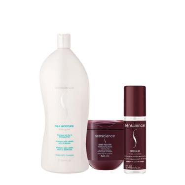 Imagem de Kit Senscience Silk Moisture Inner Detangler Shampoo Máscara Leave-in 