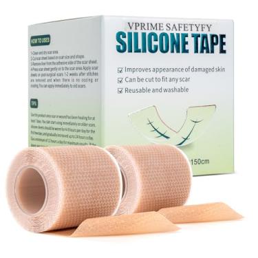 Imagem de VPRIME SAFETYFY Fita de silicone para cicatrizes – Folhas de remoção de cicatrizes transparentes, flexíveis e reutilizáveis para cicatrizes cirúrgicas, cesarianas, acne e queimaduras (pacote com 4 x