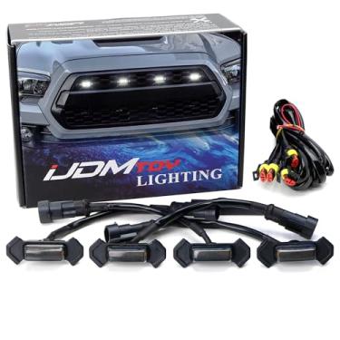 Imagem de iJDMTOY Kit de iluminação de grade frontal de lente fumê de 4 peças compatível apenas com Toyota Tacoma 2016-2023 com TRD Pro Grill, inclui (4) conjunto de luz LED branca 4-SMD 6000K e chicote de