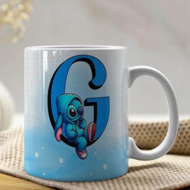 Imagem de Caneca De Porcelana Stitch Letras A-z 325ml Azul G