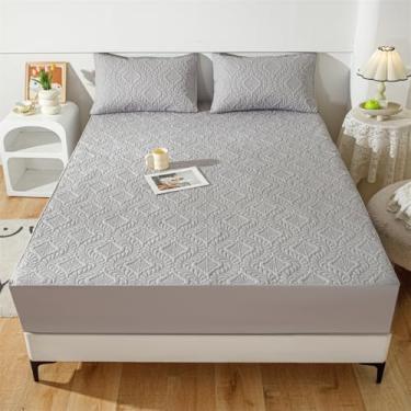 Imagem de Capa de colchão acolchoada à prova d'água, leve, respirável, protetor de colchão, macio, silencioso, lençol de cama casal com bolso profundo - cinza claro||Queen: 150 x 200 cm (3 peças)